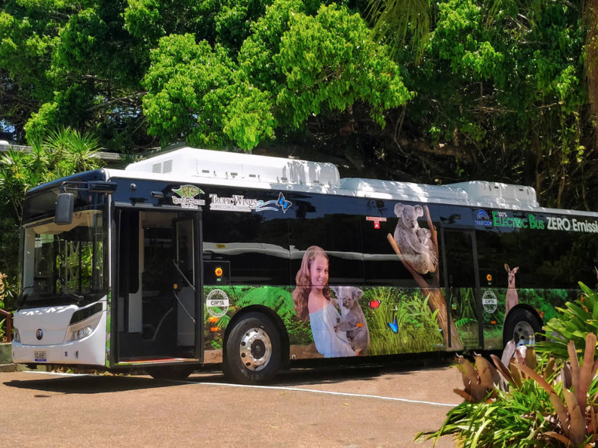 Kuranda electric bus transport in rainforest village