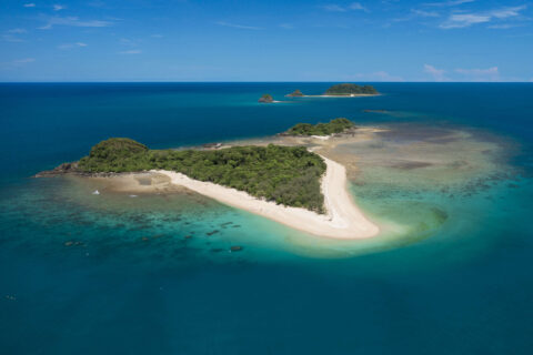 Aerial view of Frankland Islands uninhabited coral reef islands Great Barrier Reef Marine Park Cairns